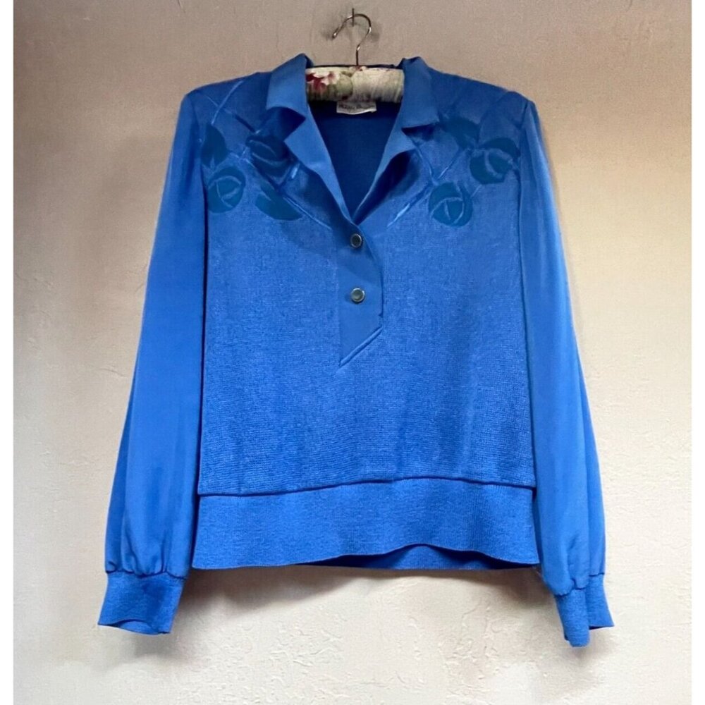 Vintage Philippe Marques Womens Size 12P Popover Collared Sweater Top Blue